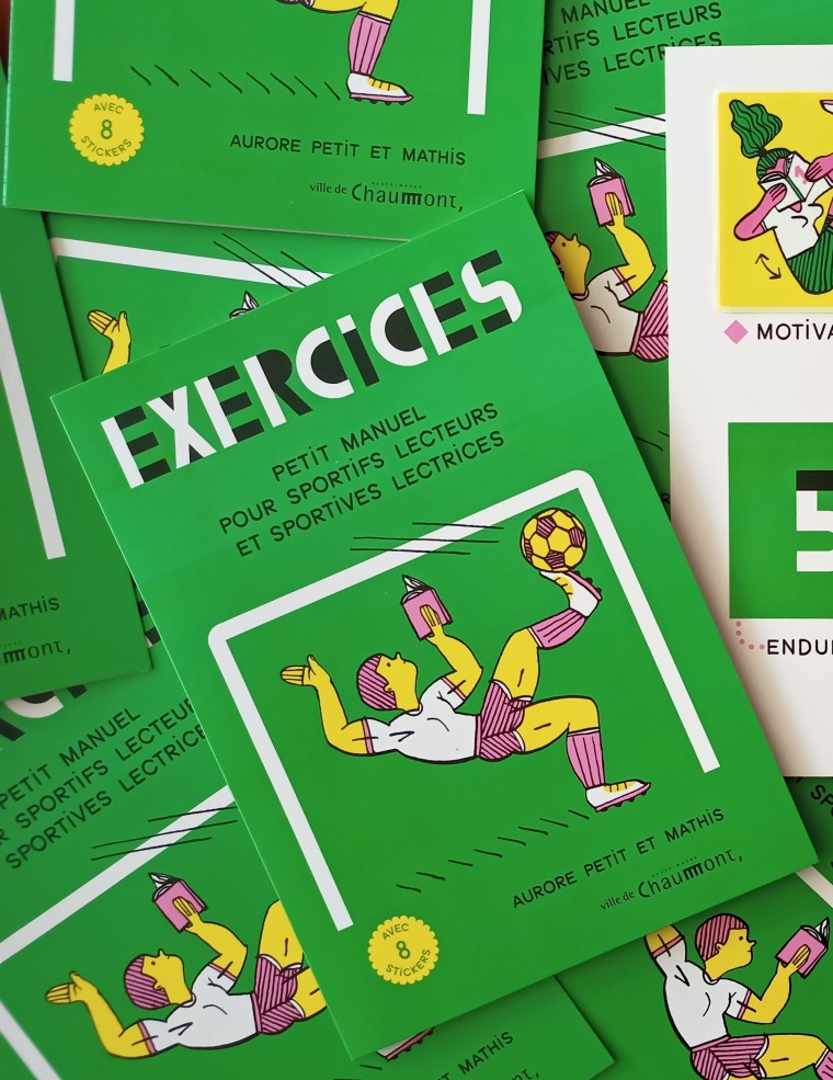 Exercices ; petit manuel pour sportifs lecteurs et sportives‘ créé et présenté par Aurore Petit et Mathis les auteurs-illustrateurs